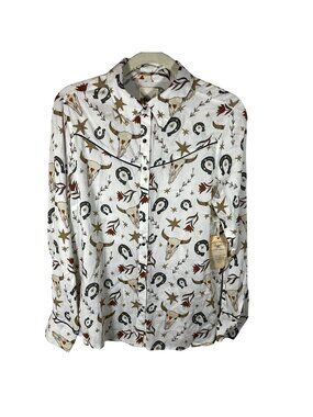 Cotton & Rye The Cowpoke Blouse Women Small Western Pearl Snap Horseshoe